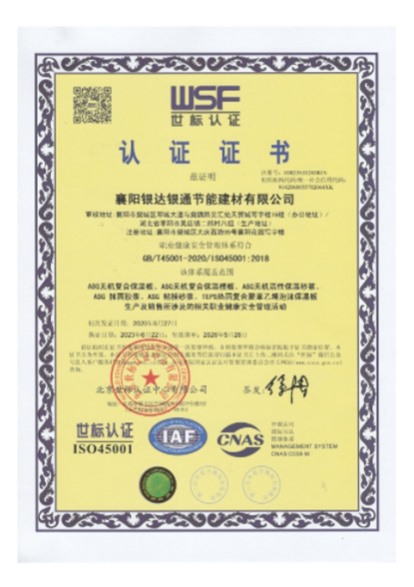 職業健康安全管理體系世標認證證書